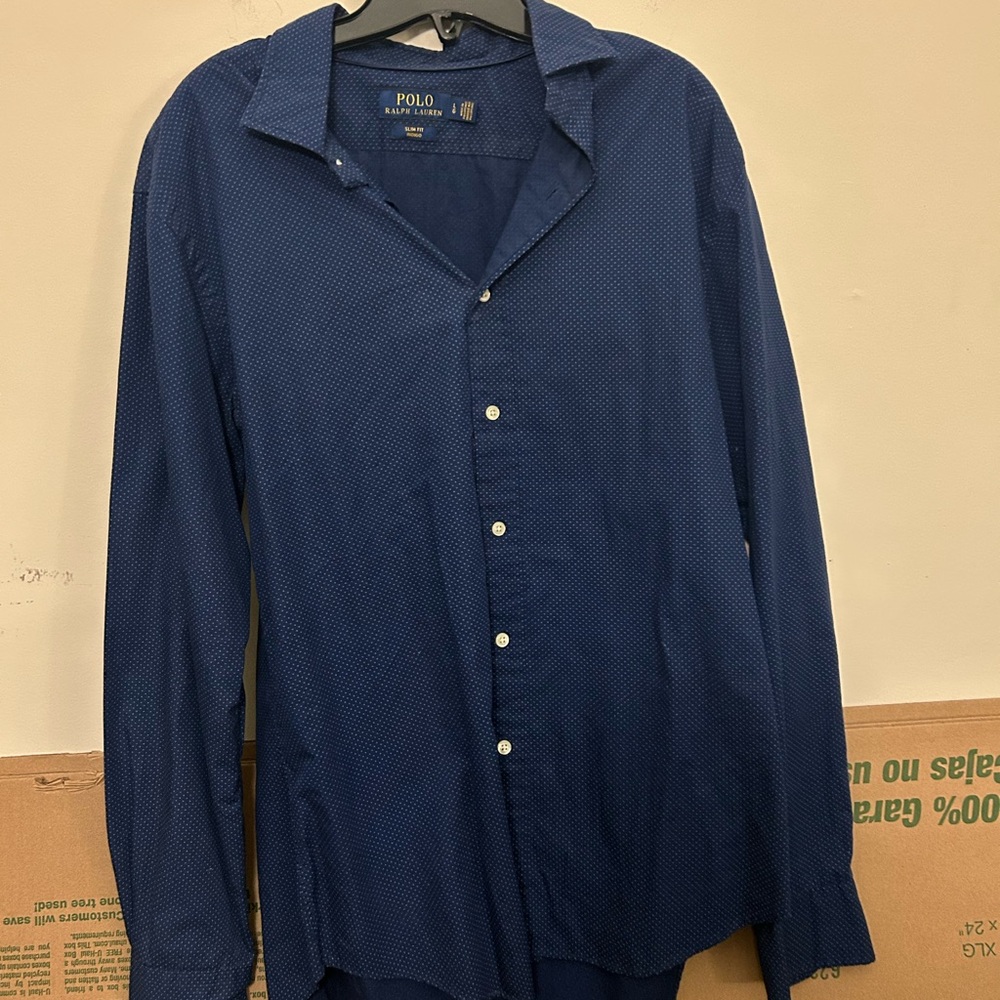 Polo by Ralph Lauren Navy Blue Long Sleeve Button-Down Shirt Slim fit